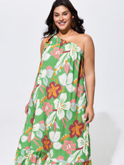 Colorful Floral Print One-Shoulder Tie Maxi Dress