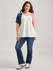 American Flag Print V-Neck T-Shirt