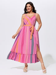 Colorful Geometric Print Open Back Maxi Dress