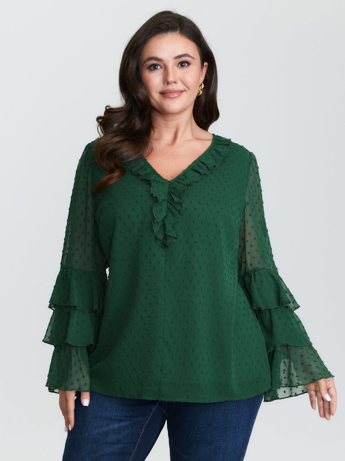 Chiffon Jacquard Layered Sleeve Blouse