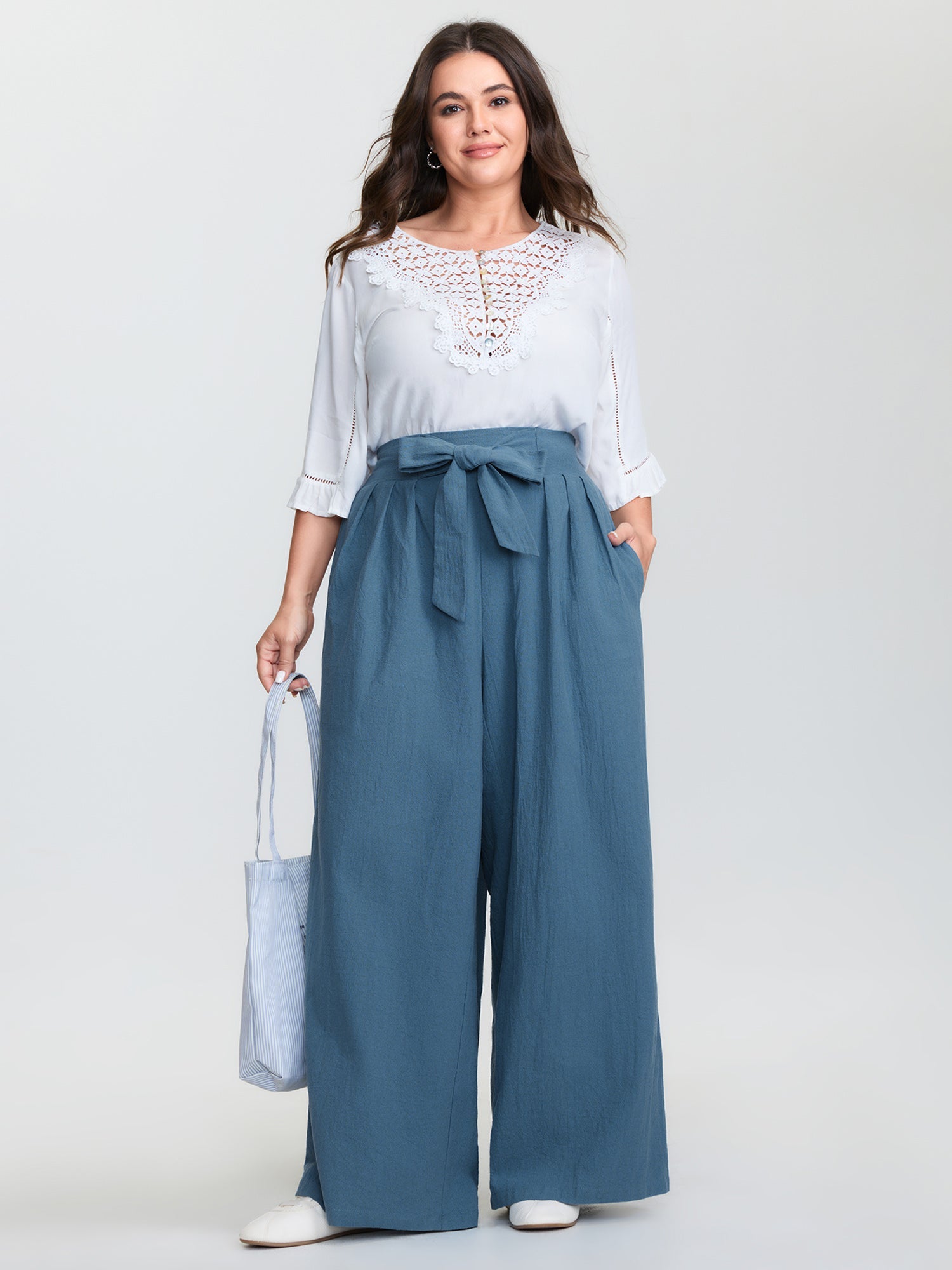 Pure Cotton Shirred Wide-Waistband Pants