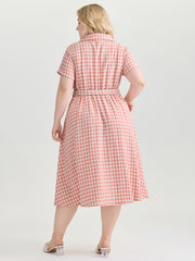 Retro Gingham Print Collared Midi Dress