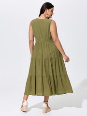 Textured Cinched-Waist Tiered Maxi Dress