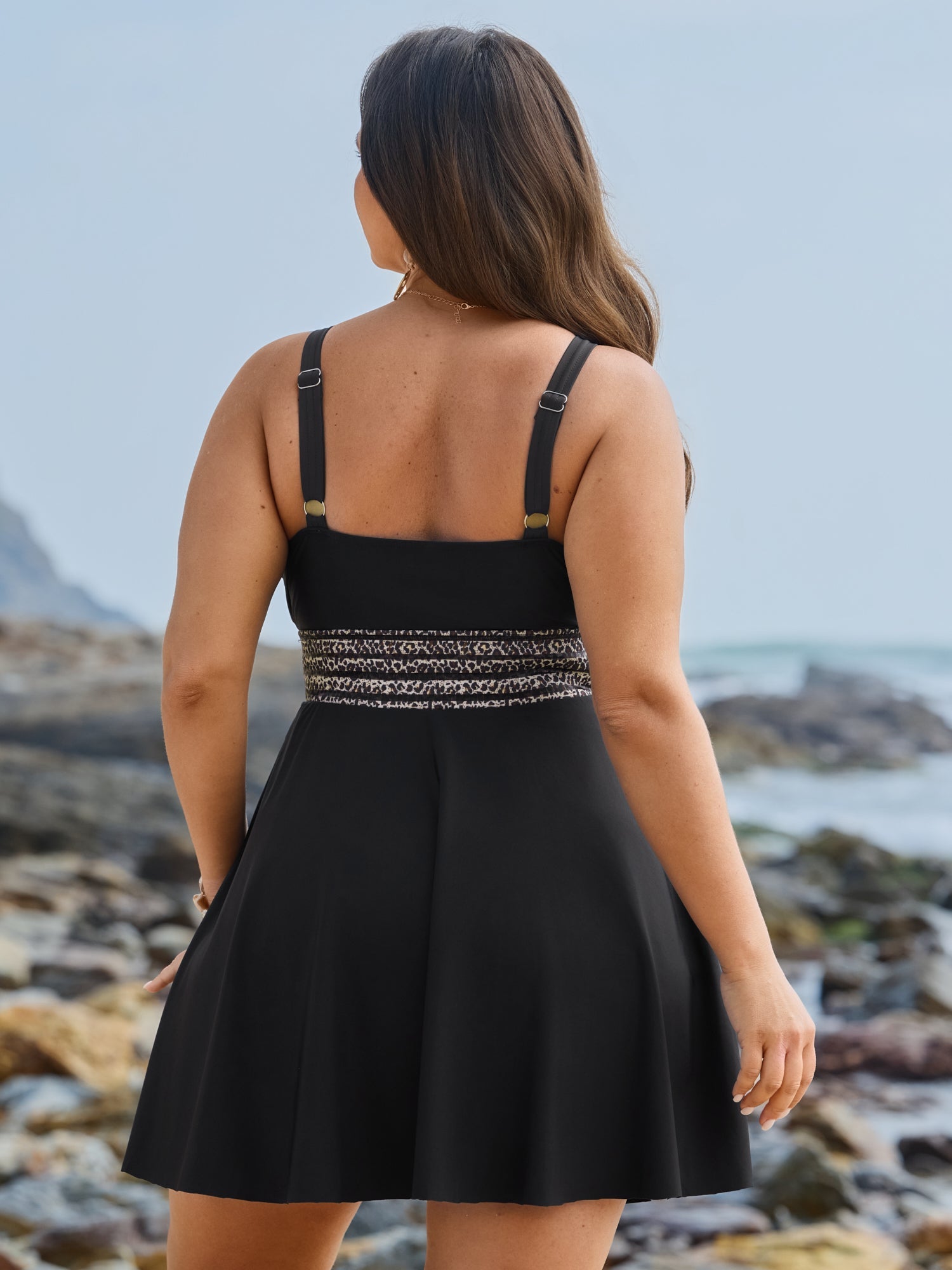 Anti-Float Ties Leopard Print Swim Dress