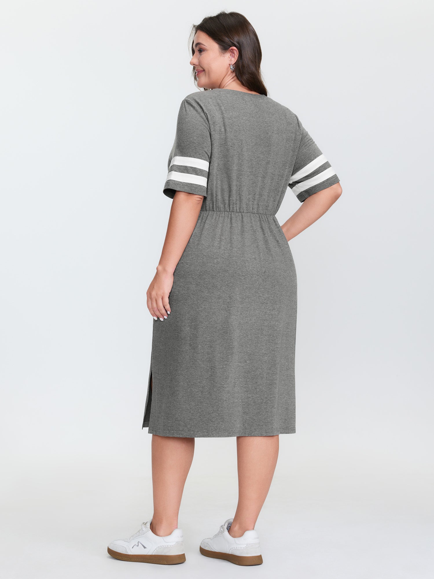 Supersoft Sporty Print Striped Sleeve Midi Dress