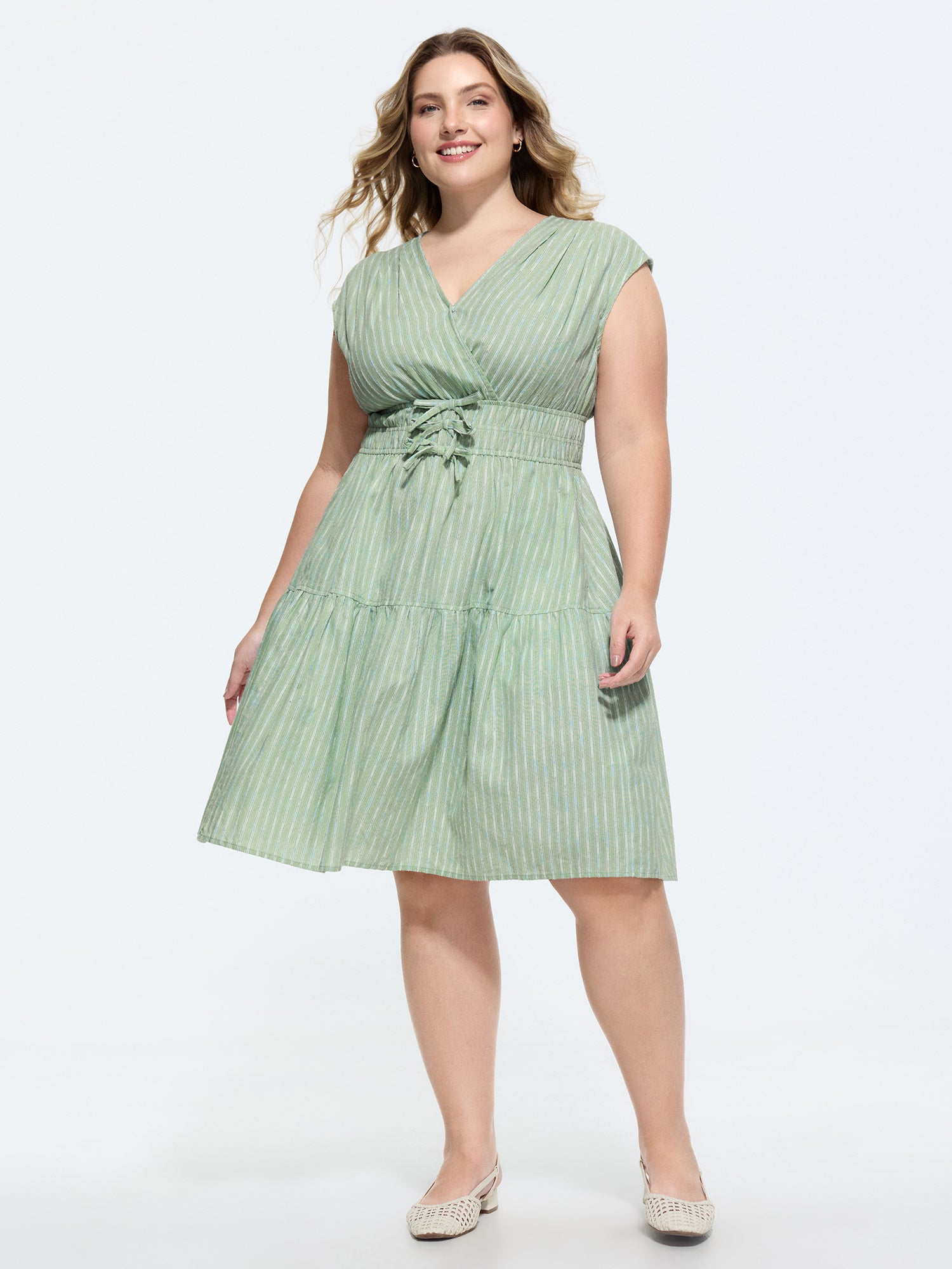 Striped Print Bow-Tie Waist Mini Dress