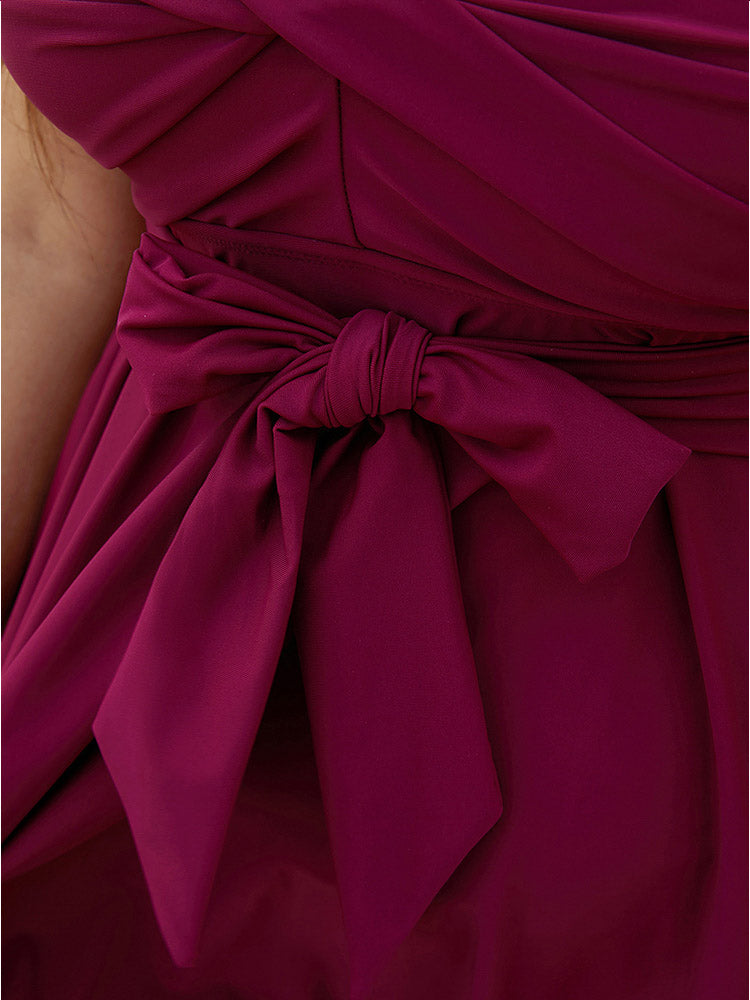 Bowknot Crossover Pleated Detail Swim Dress