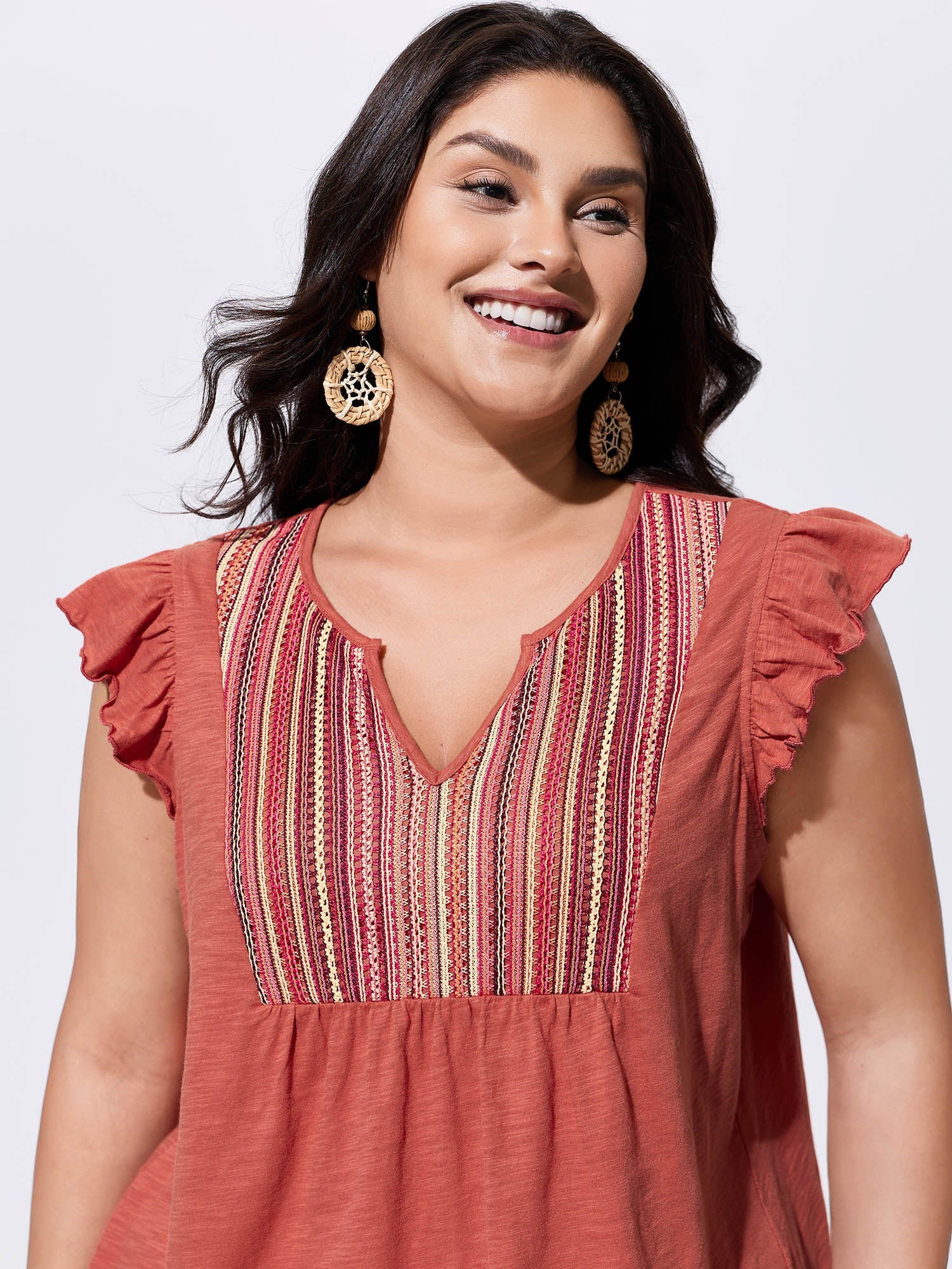 Supersoft Striped Print Pleated Knit Top