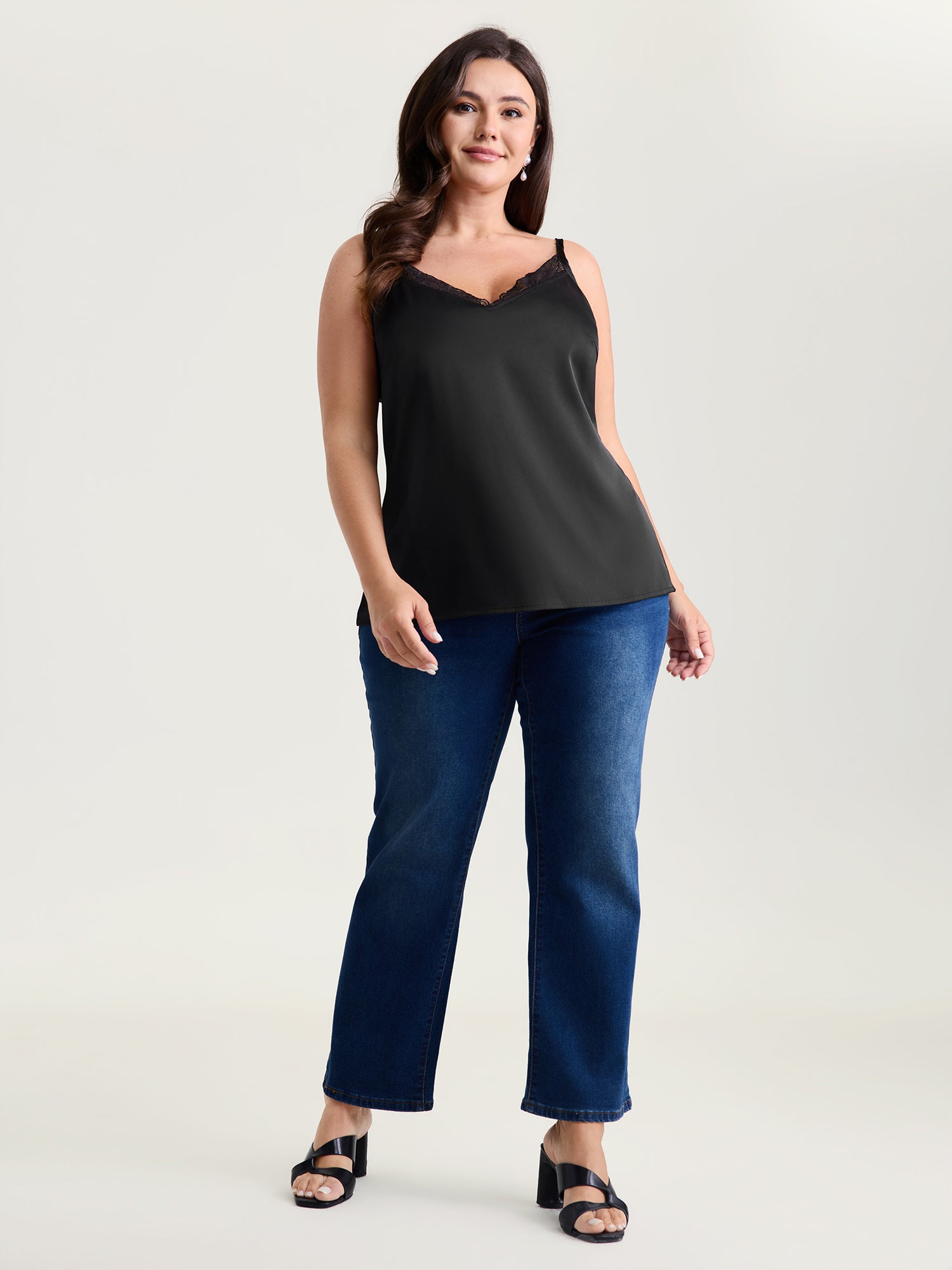 Flirty Lace Neckline Plain Tank Top