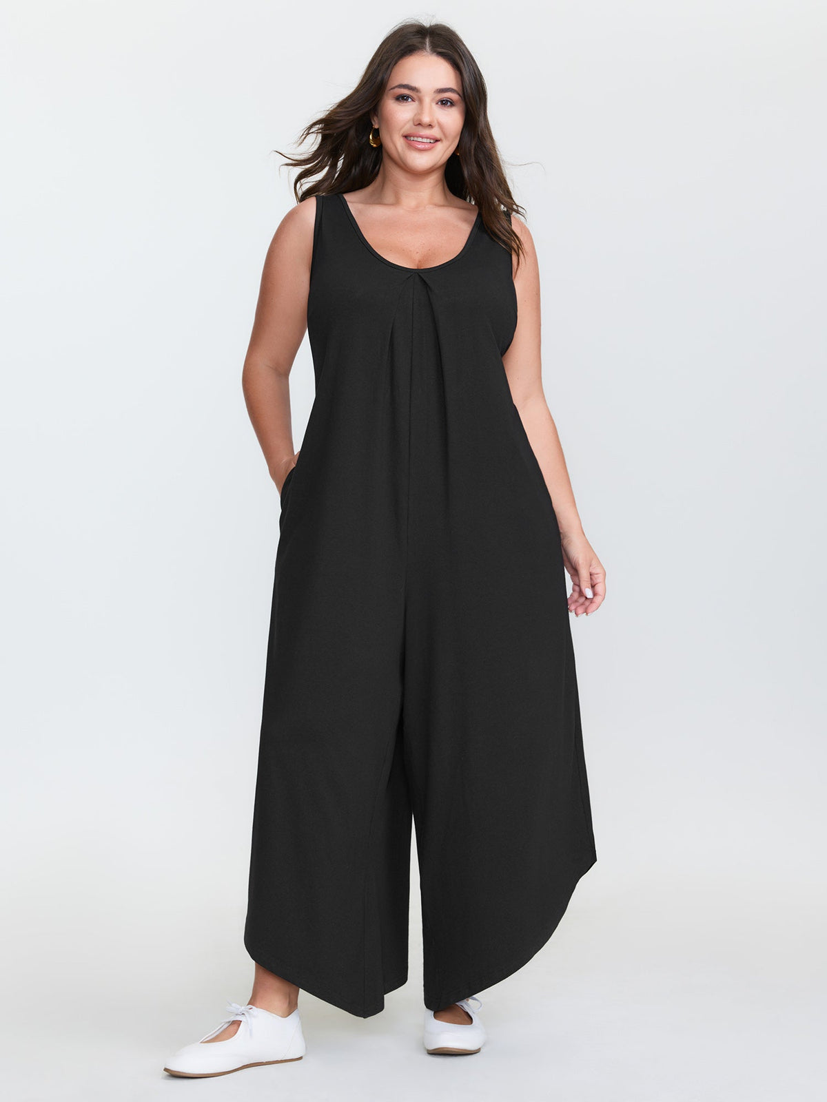 Cotton Stretchy V-Neck Pocket Jumpsuit