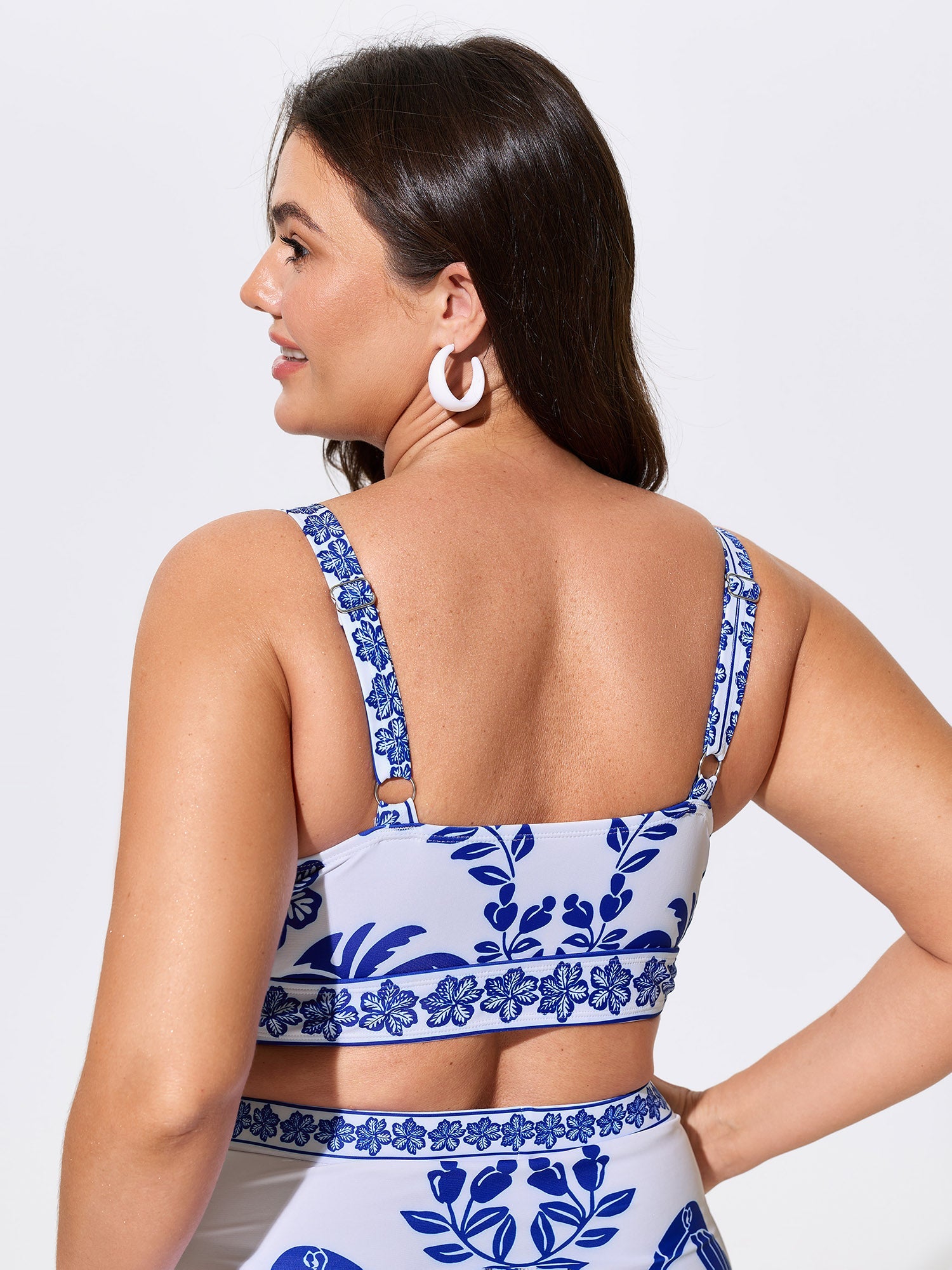 Tropical Print Cut-Out Neckline Swim Top