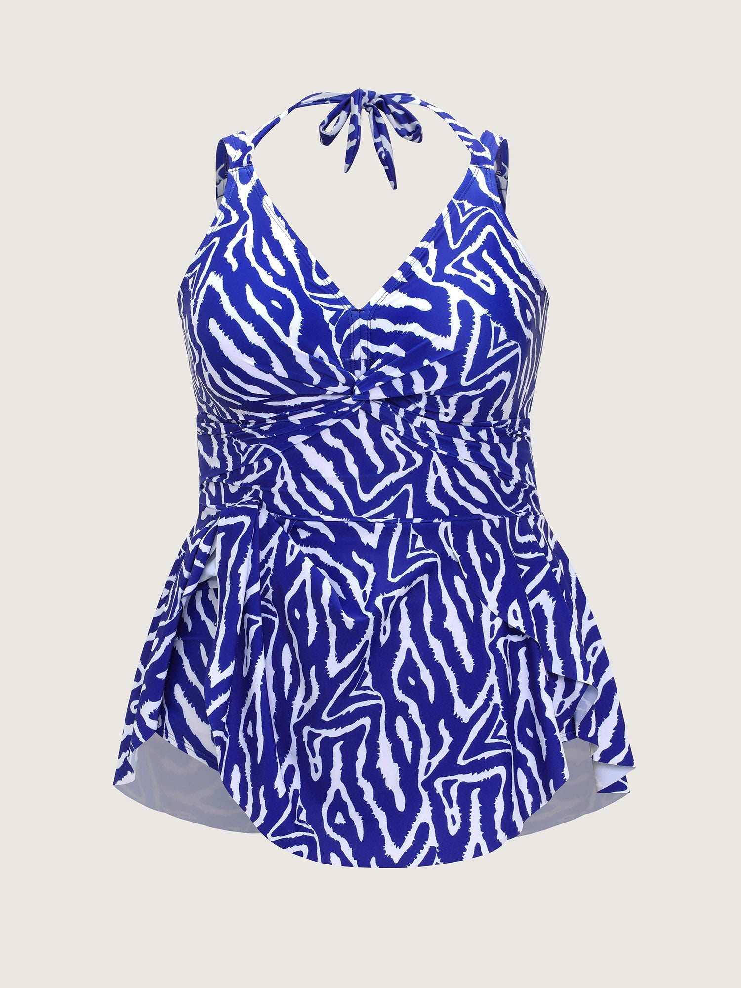 Geometric Print Halter Neckline Swim Dress
