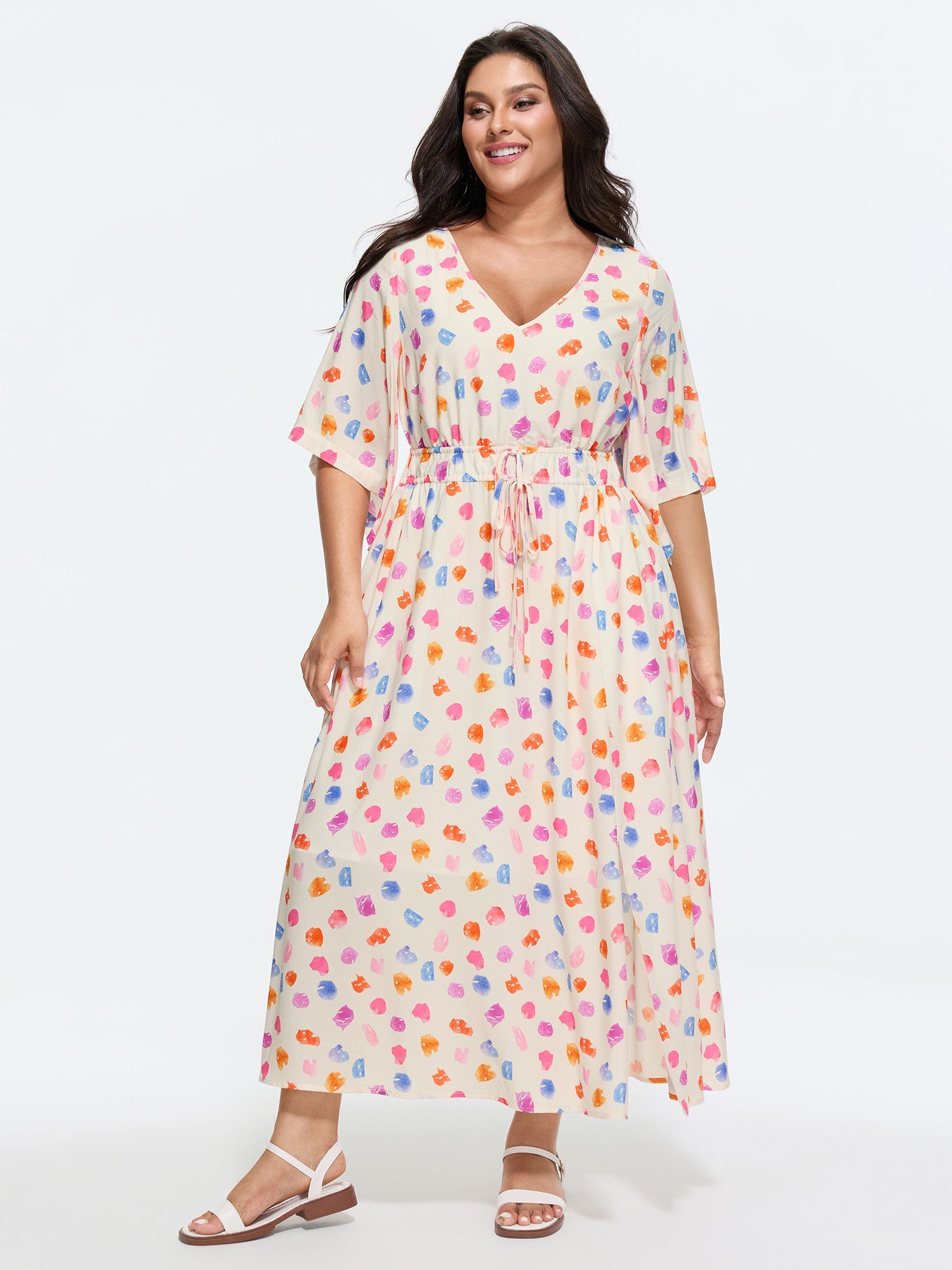Colorful Paint Strokes Print Flowy Maxi Dress
