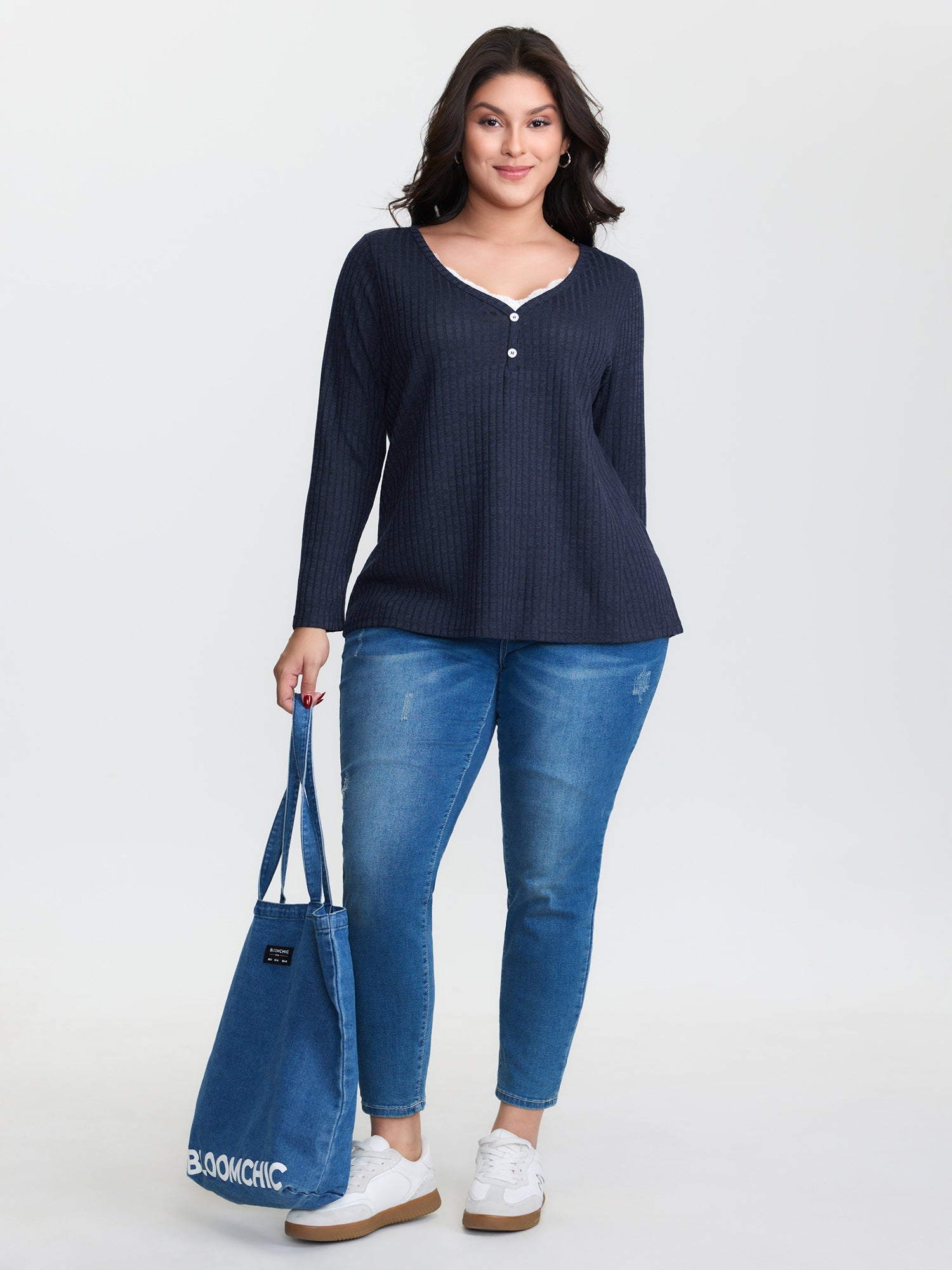 Stretchy V-Neck Curvy-Fit T-Shirt