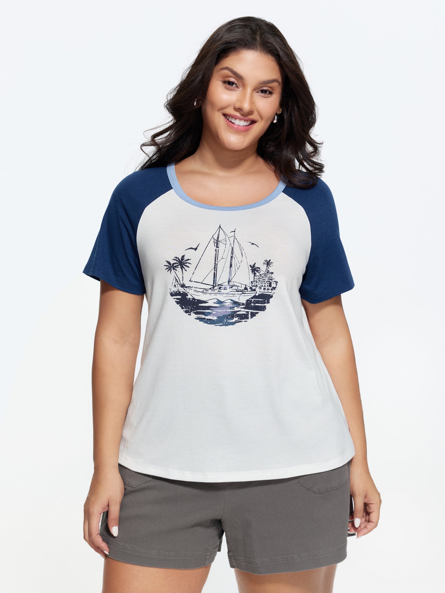 Yacht Print Color Contrast T-Shirt