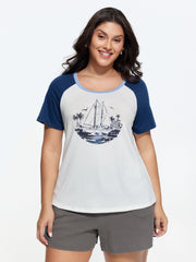 Yacht Print Color Contrast T-Shirt