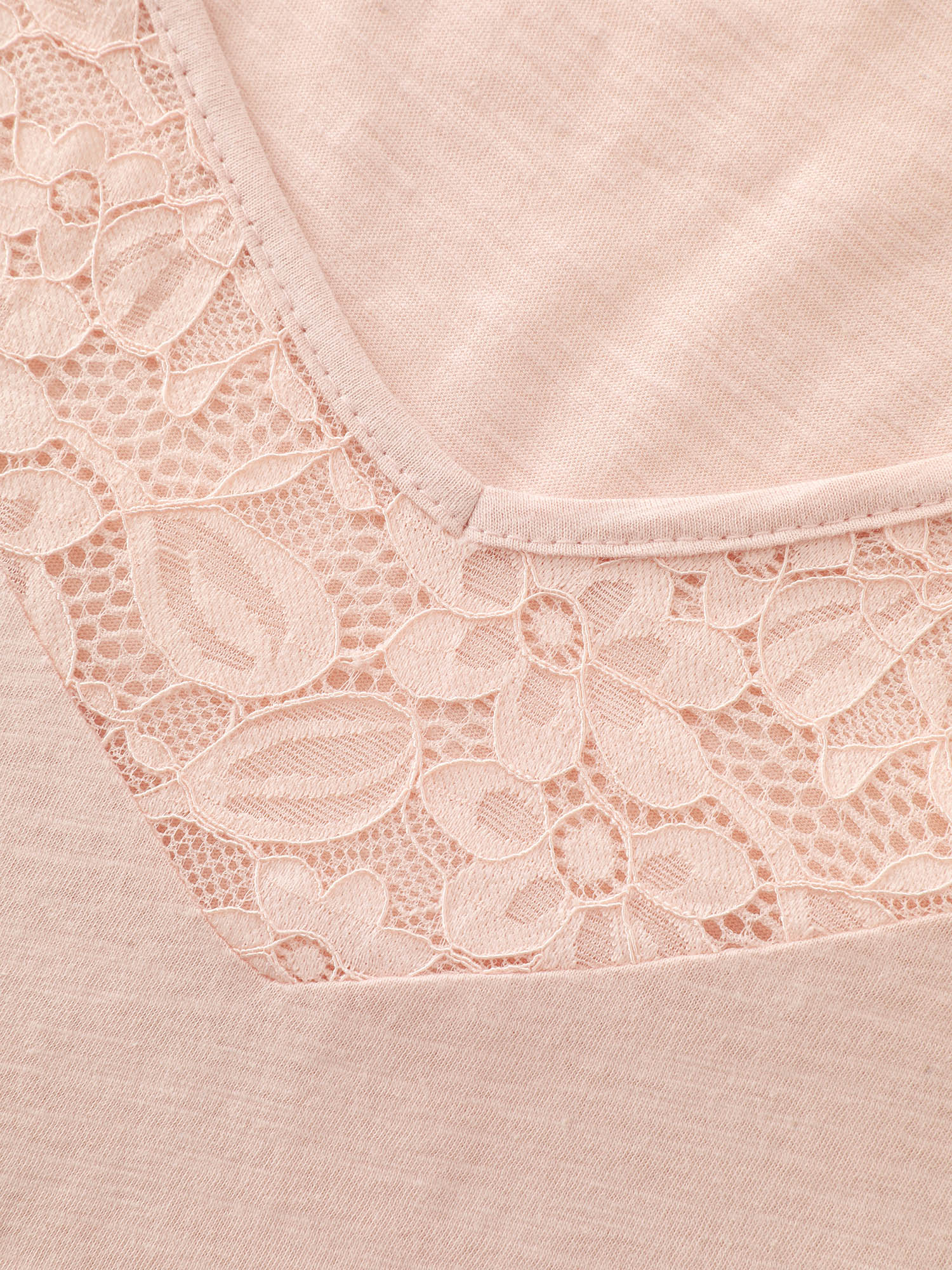 Cotton Lace Neckline Casual Plain T-Shirt