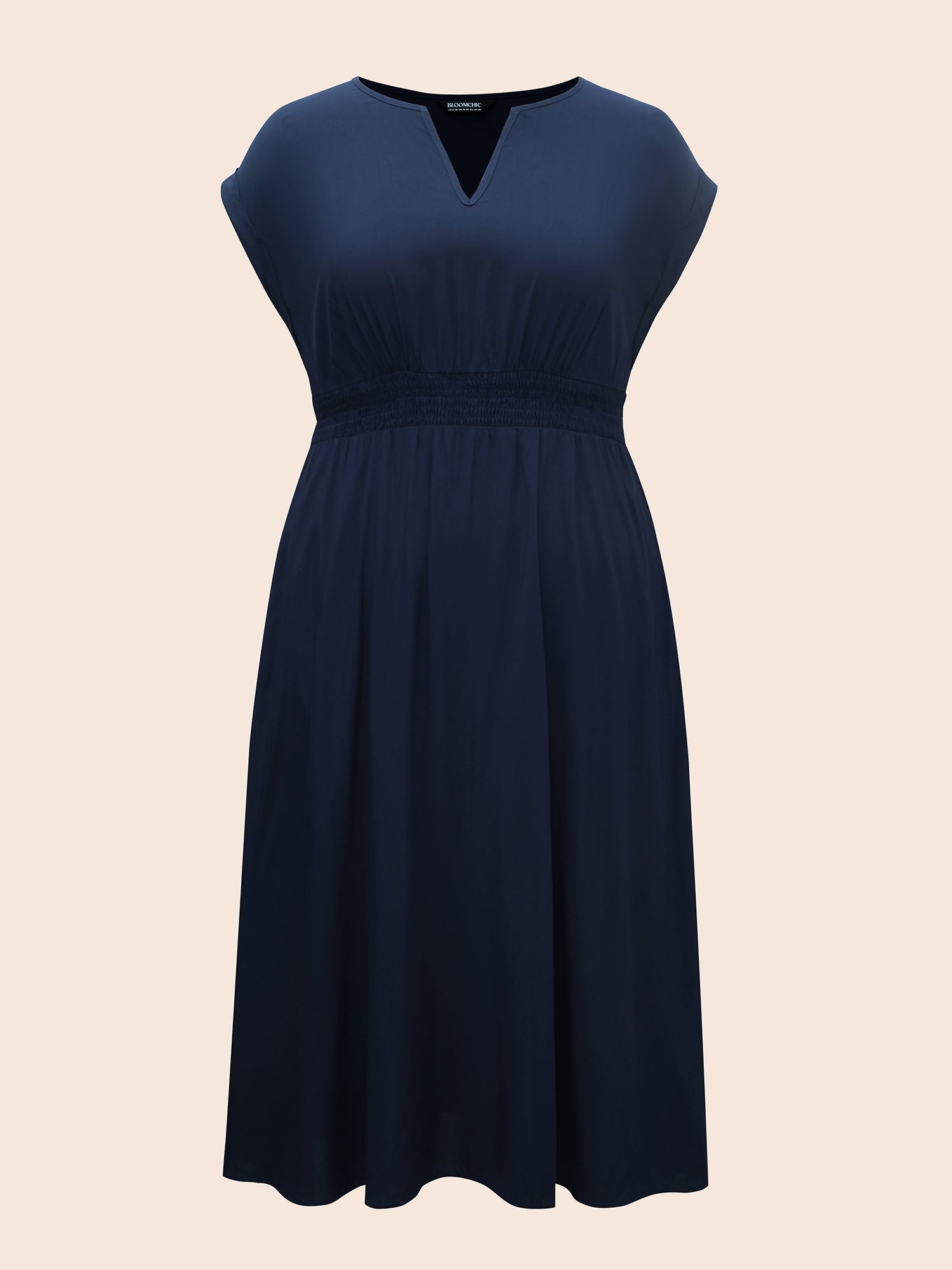 Plain Shirred Cap Sleeve Midi Dress
