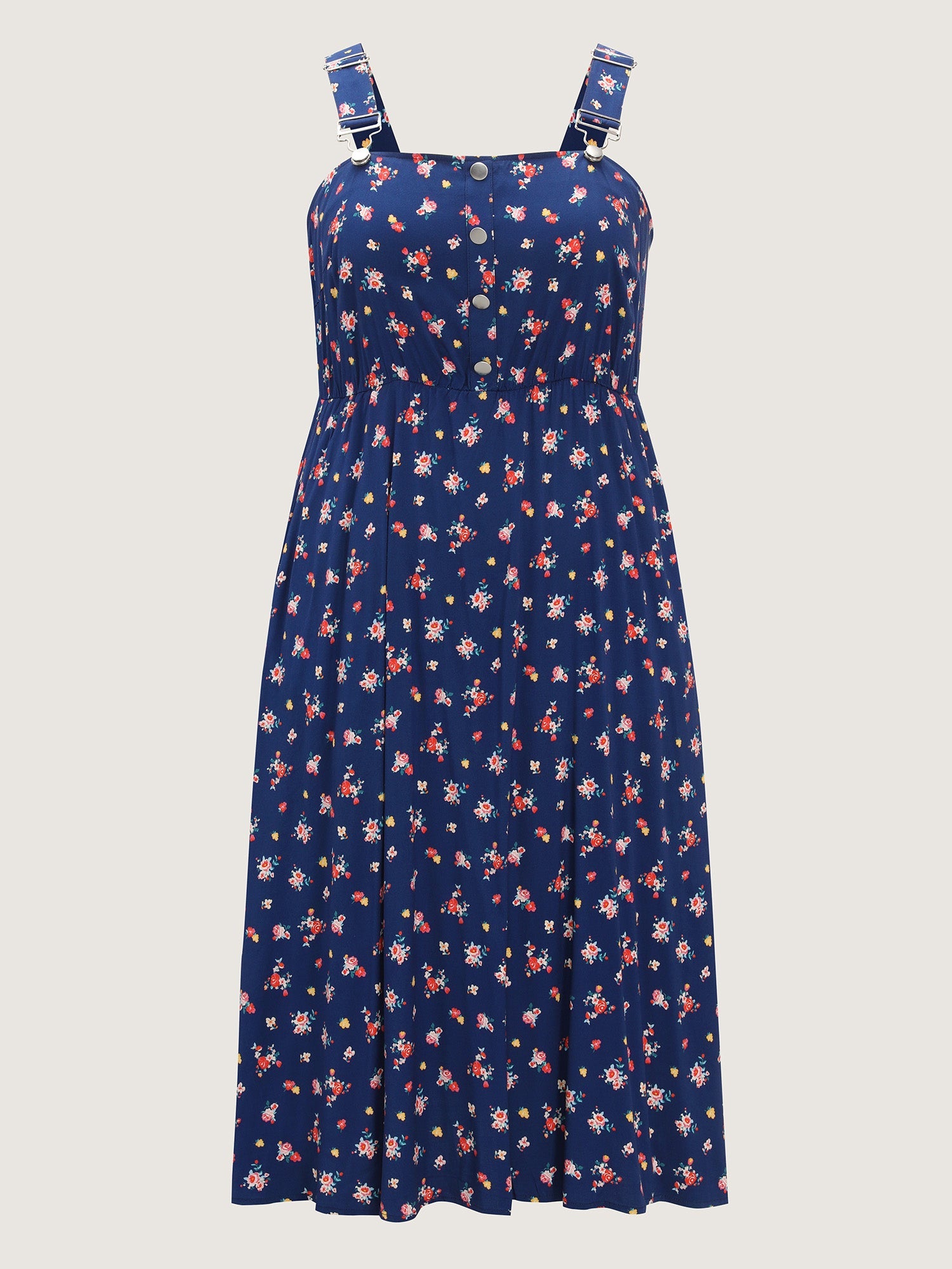 Sweet Floral Print Adjustable Midi Overall Dress