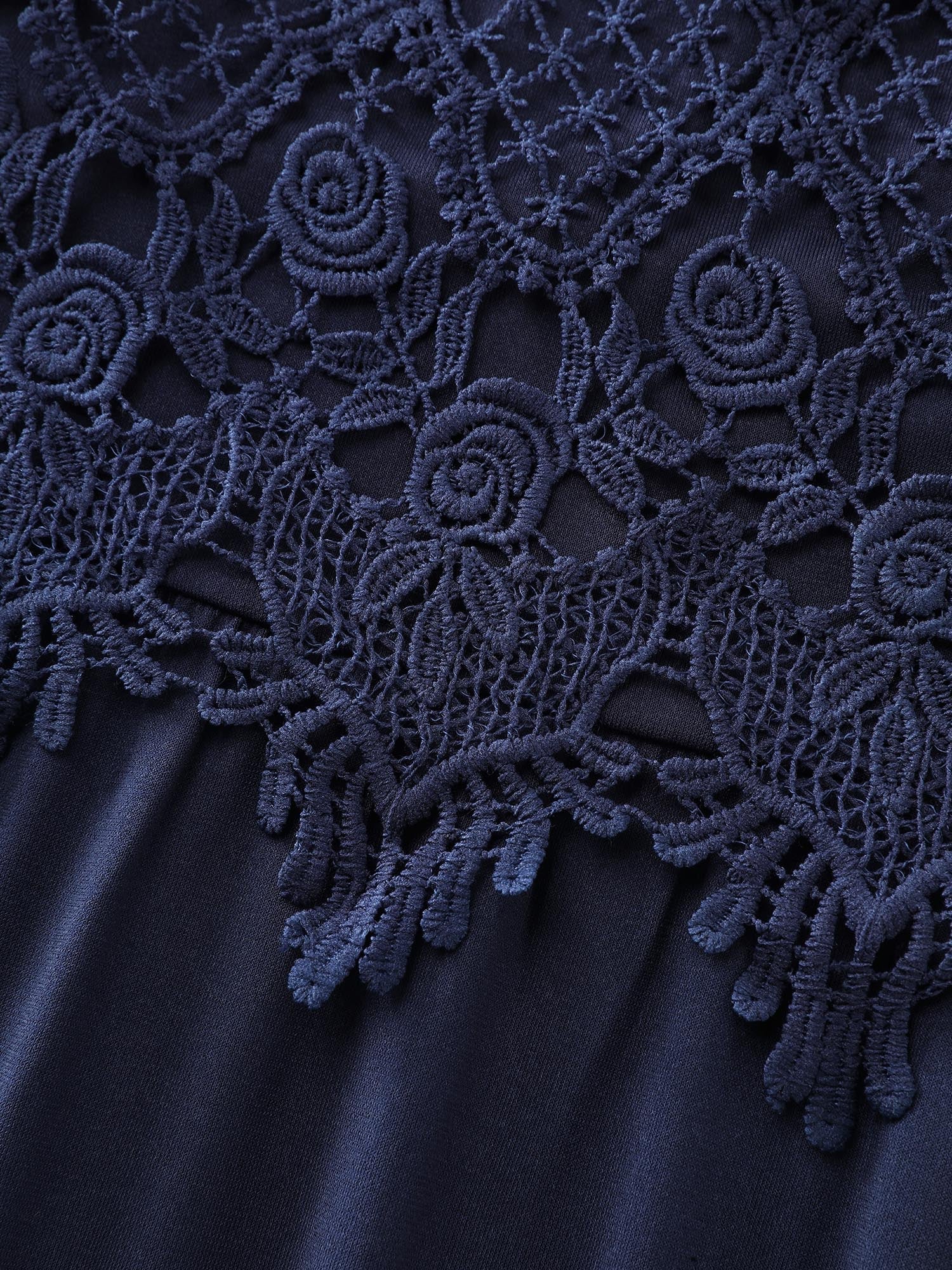 Lace Patchwork Pockets Flowy Midi Dress