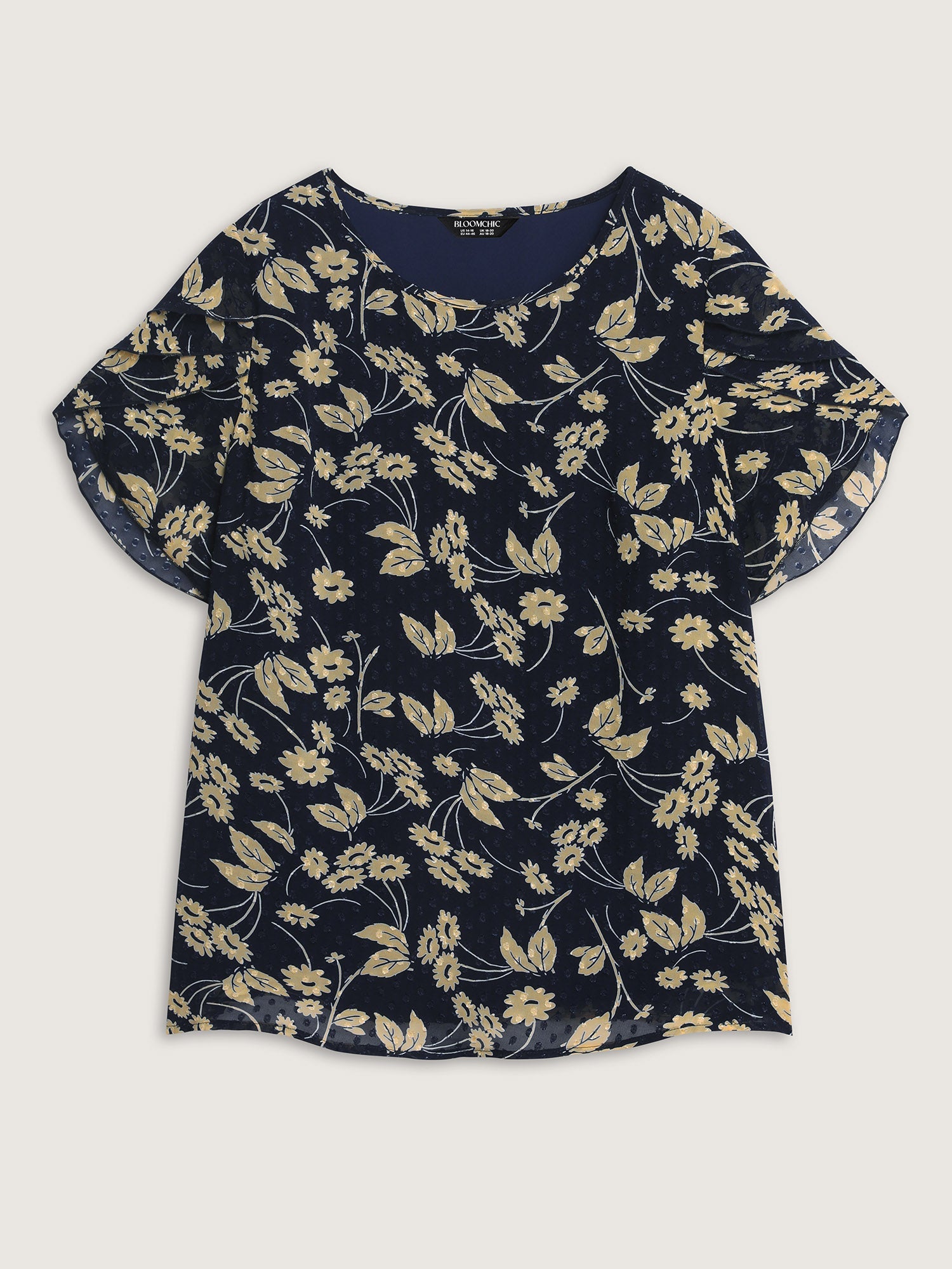 Chiffon Textured Floral Print Puff Sleeve Blouse