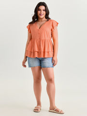 Cotton Stretchy Layered Hem Ruffled Knit Top