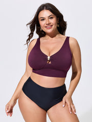 Textured Ruched Plain Swim Top