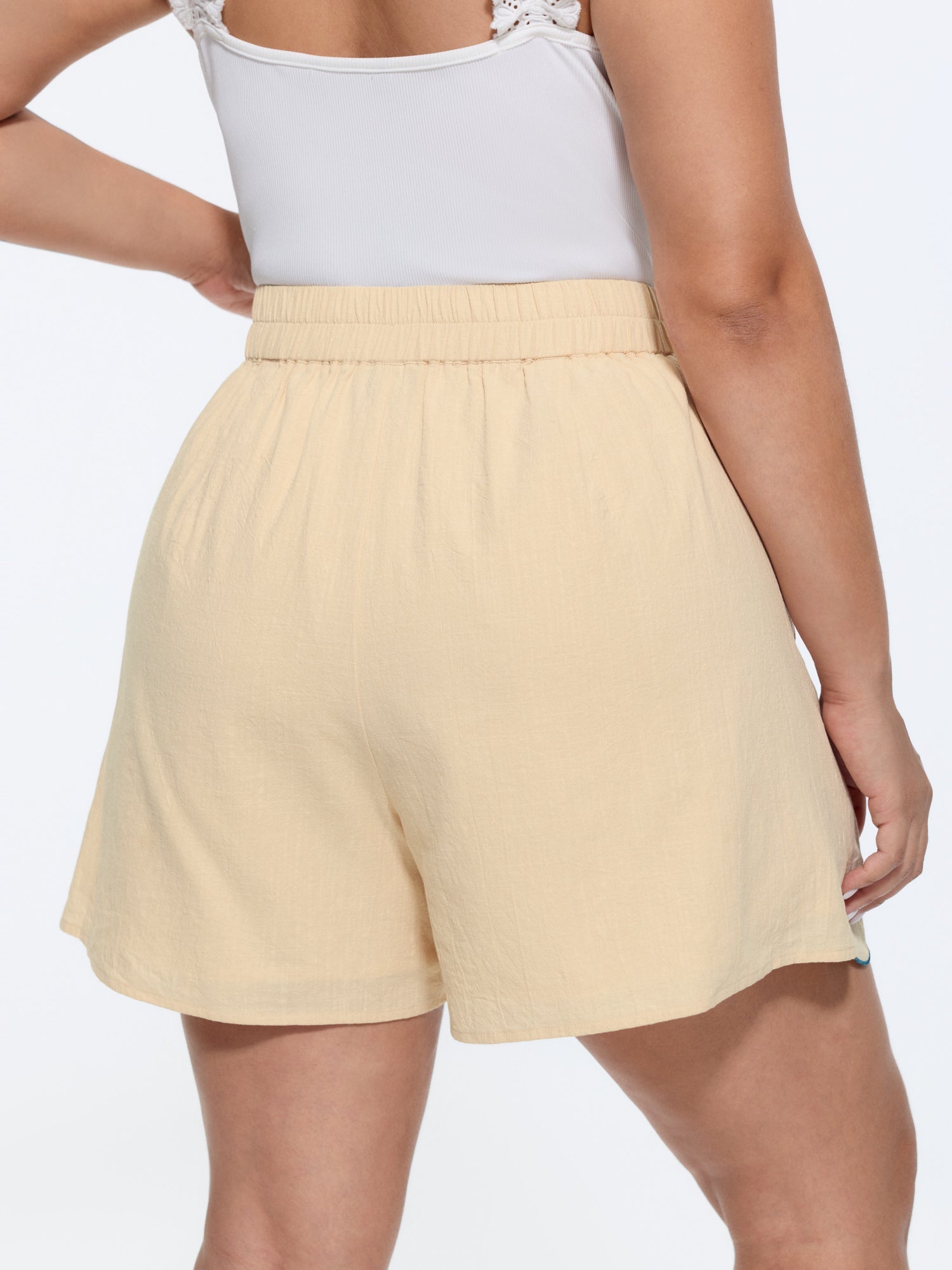 Cotton Colorful Floral Embroidered Pockets Shorts