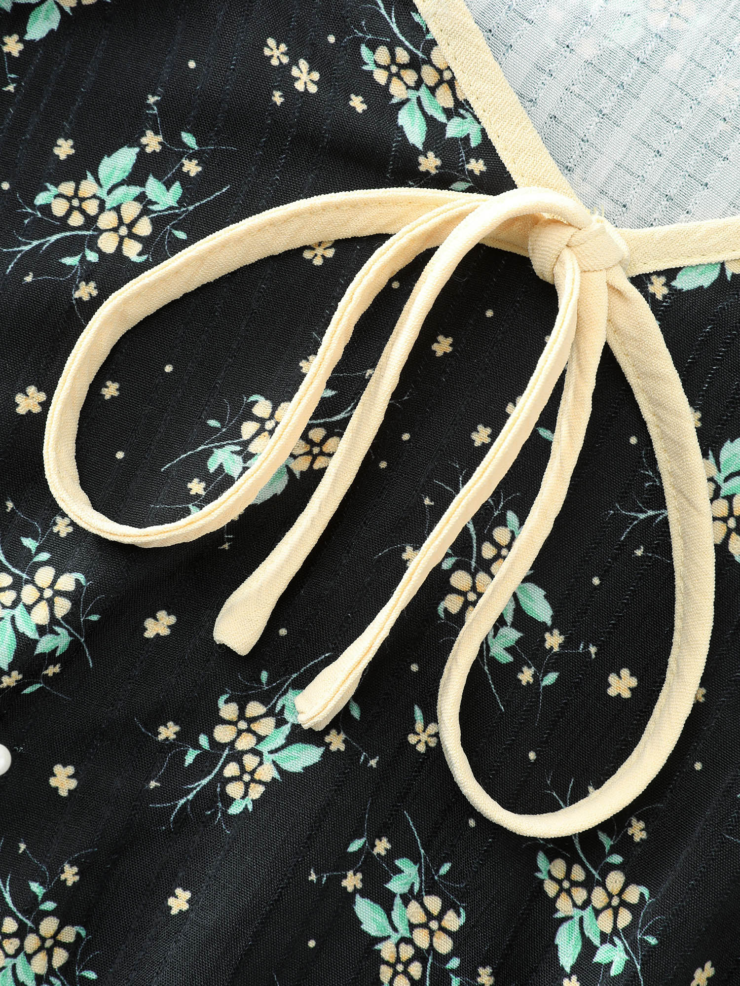 Floral Print Neck Tie Contrast Midi Dress
