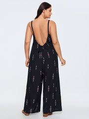 Geometric Print Adjustable Backless Drawstring Jumpsuit