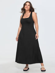 Supersoft Stretchy Wide-Straps Plain Maxi Dress