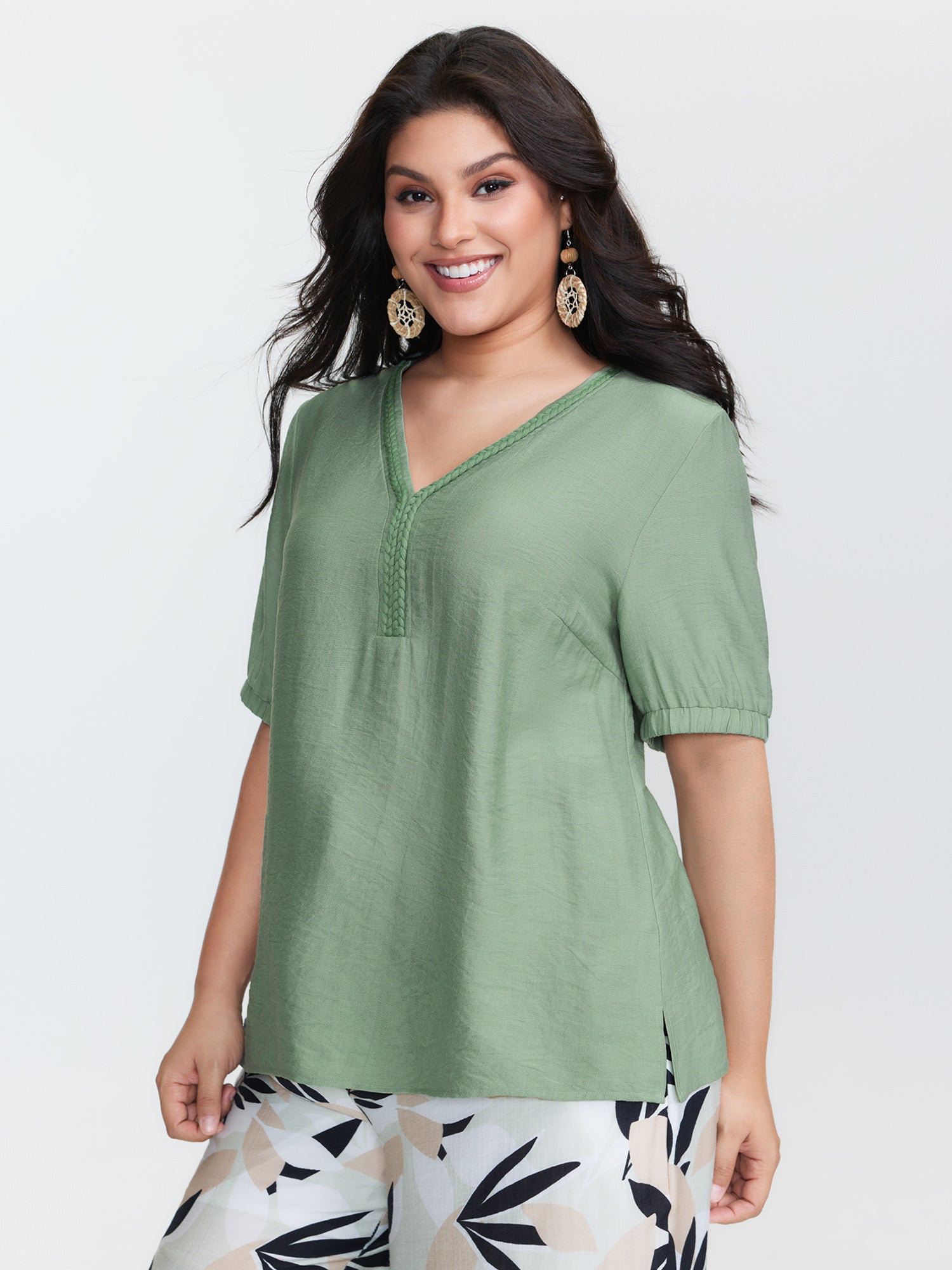 Supersoft Contrast Webbing V-Neck Blouse