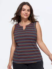 Stretchy Striped Print Waist-Defining Tank Top