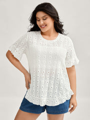 Floral Eyelet Trim Ruffled Hem Top