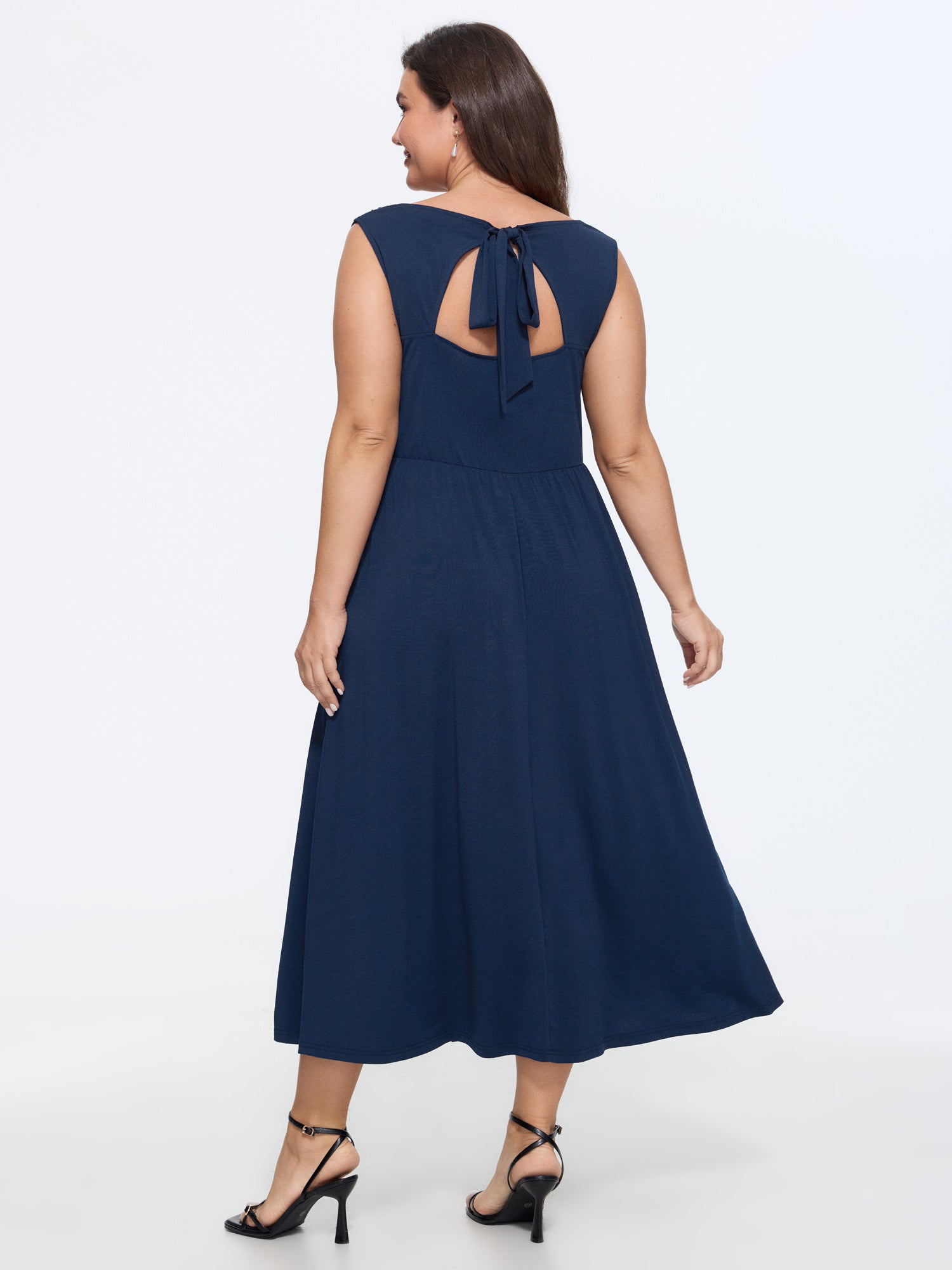 Stretchy Cowl Neckline Cut-Out Back Midi Dress