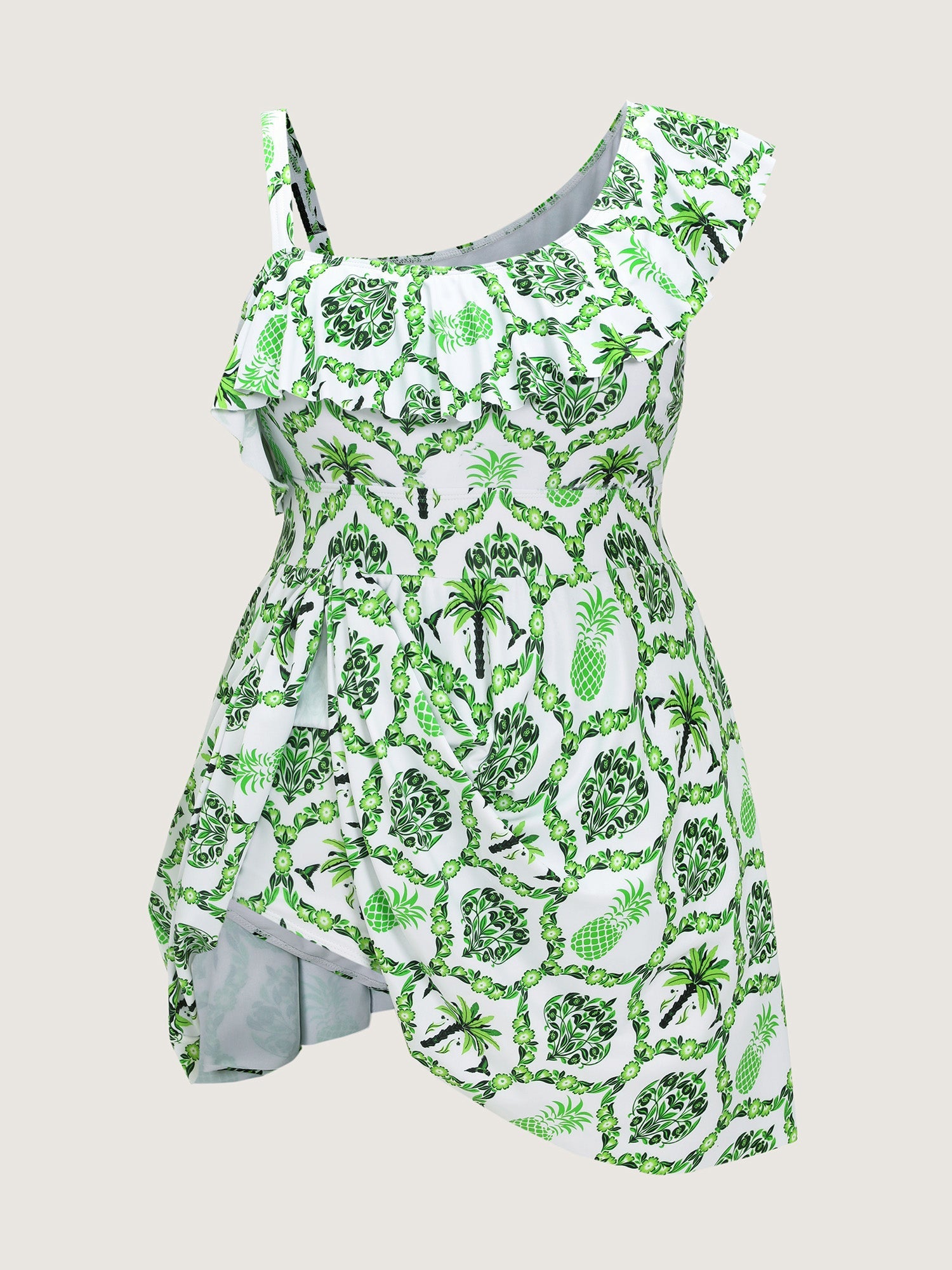 Geometric Print Cinched-Waist Swim Dress