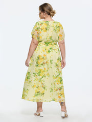 Floral Print Waist-Tie Flowy Midi Dress